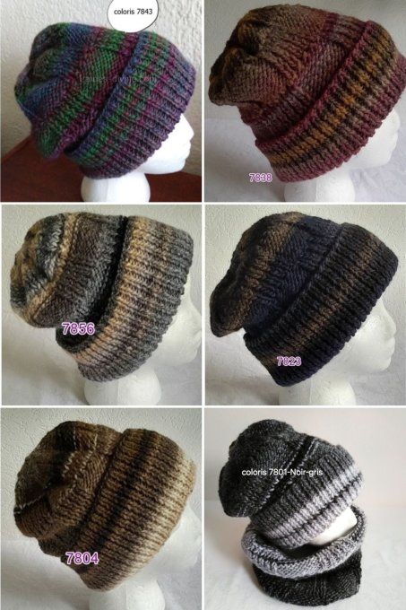 Bonnet homme en laine avec son revers tricoté à la main