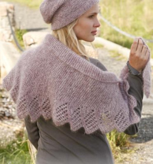 Châle - Chèche tricoter à la main en laine mohair et soie 