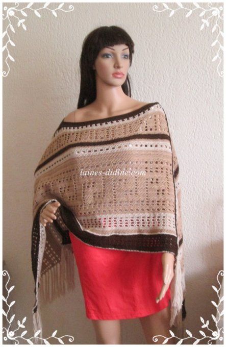 Poncho femme en laine 100 % mérinos aux crochet