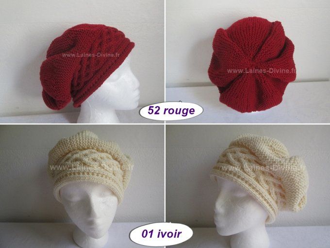 Béret femme tricoter à la main en laine mérinos couleurs aux choix