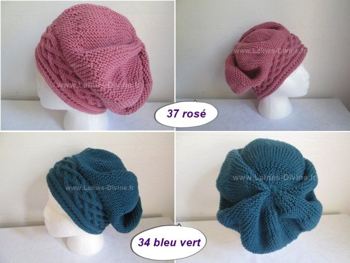 Béret femme tricoter à la main en laine mérinos couleurs aux choix