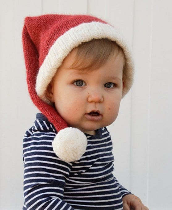 Bonnet Père Noël tricoté à la main pour enfant " du 3  aux 12 ans