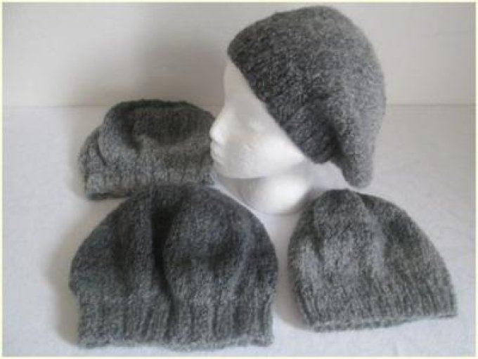 Bonnet pour femme tricoté mains en laine et alpaga