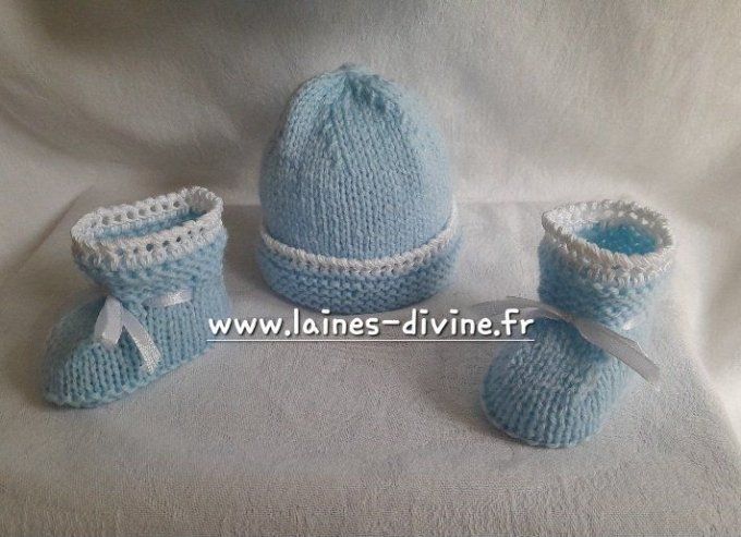 Trousseau Layette naissance en laine acrylique bleu 