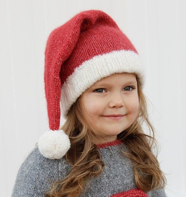 Bonnet Père Noël tricoté à la main pour enfant " du 3  aux 12 ans