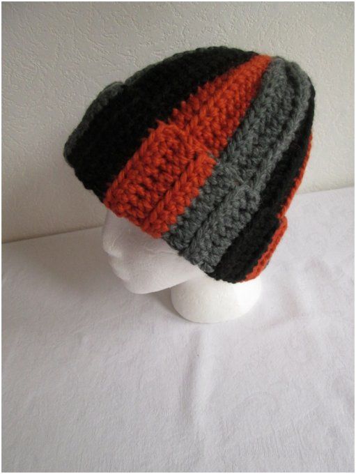 Bonnet de ski pour homme au crochet Noir-Gris-Rouille