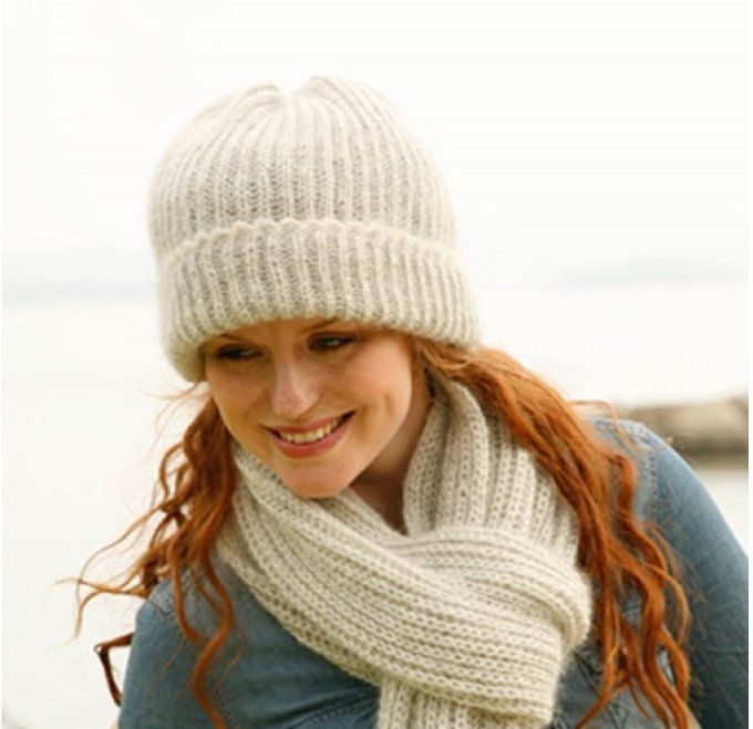 Bonnet femme avec revers en laine alpaga, mohair et soie "Nelly