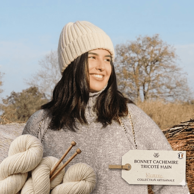 Bonnet femme tricoter à la main 100 % cachemire