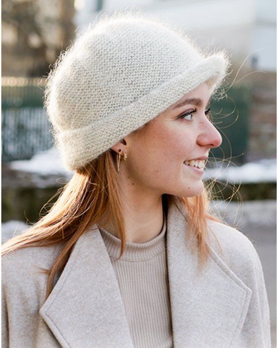 Bonnet femme en laine alpaga mohair et soie " Carole "