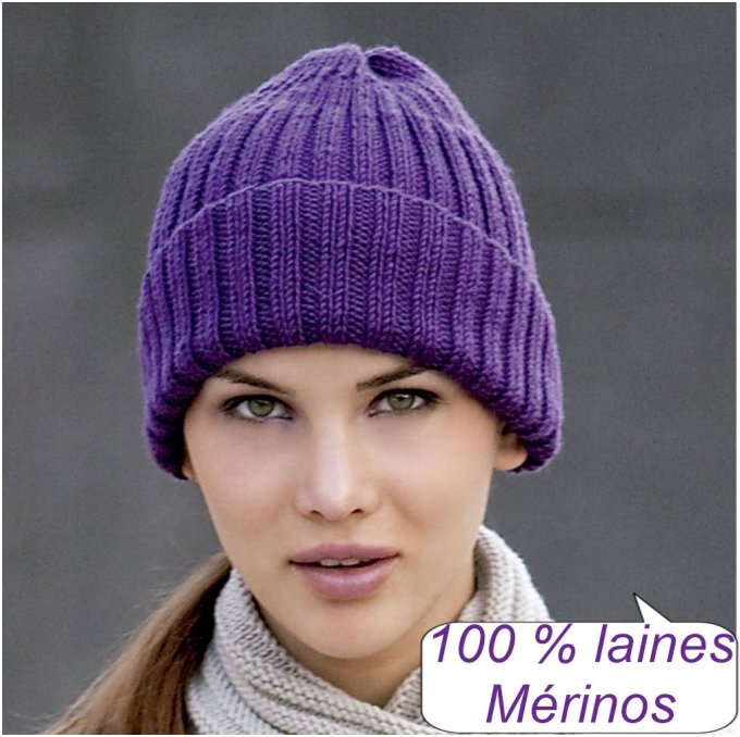 Manchettes femme tricotées main en laine 100 % mérinos  avec son revers " Jocelyne " 