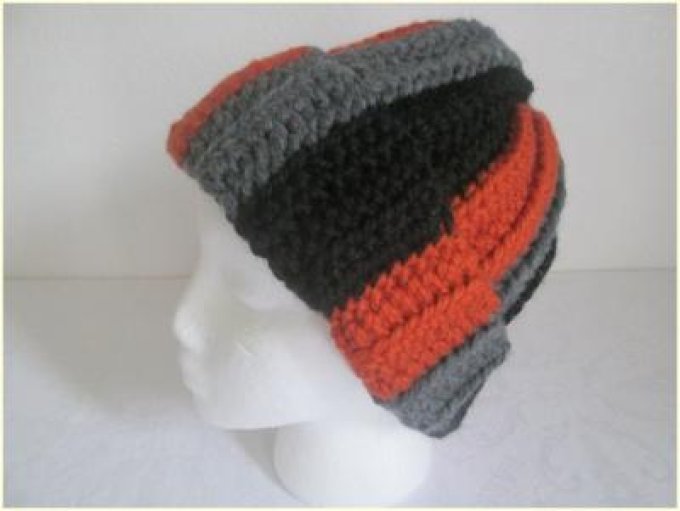 Bonnet de ski pour homme au crochet Noir-Gris-Rouille