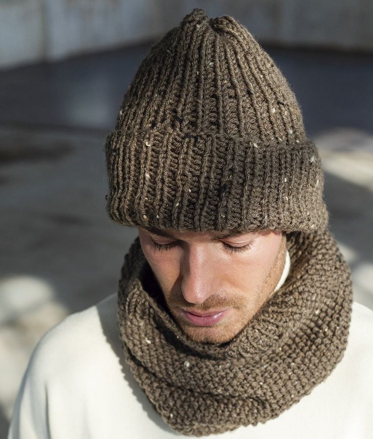 Echarpe en laine, bonnet homme, snood tricotés à la main - Laines