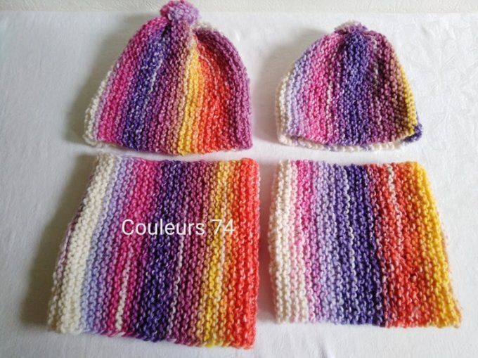 Ensemble Le Bonnet enfant et snood assortis "fait main"