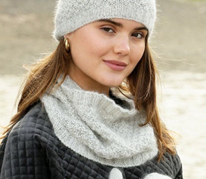 Snood femme tricoté en laine alpaga mohair et soie 