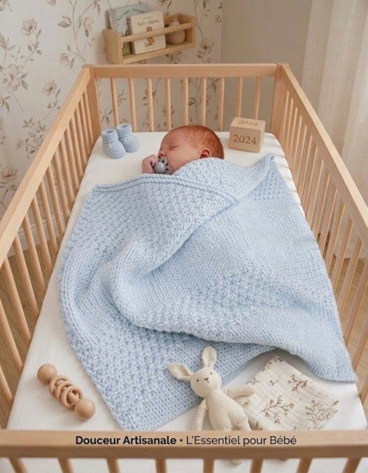 Couverture bébé tricoter à la main en laine mérinos 