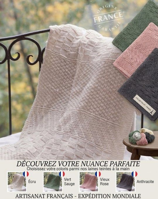 Couverture bébé en laine mérinos prénom brodé offert