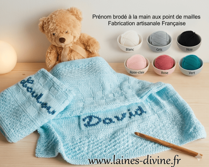 Couverture bébé tricoter à la main  100 % acrylique " Fannie "