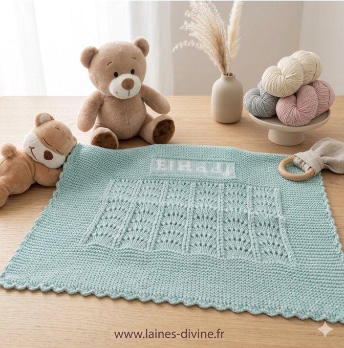 Couverture bébé en laine mérinos " prénom broder "