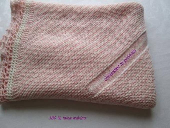 Couverture bébé fait main en laine 100% mérinos avec son prénom brodé