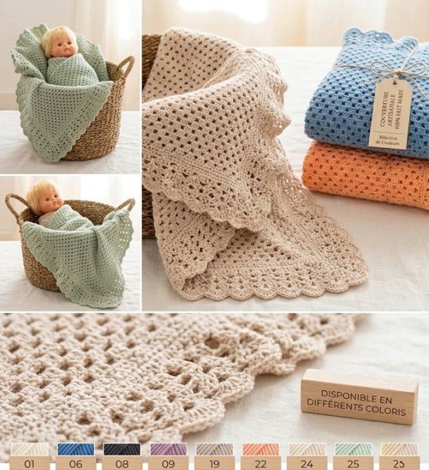 Couverture bébé " fait main " aux crochets " LEA "