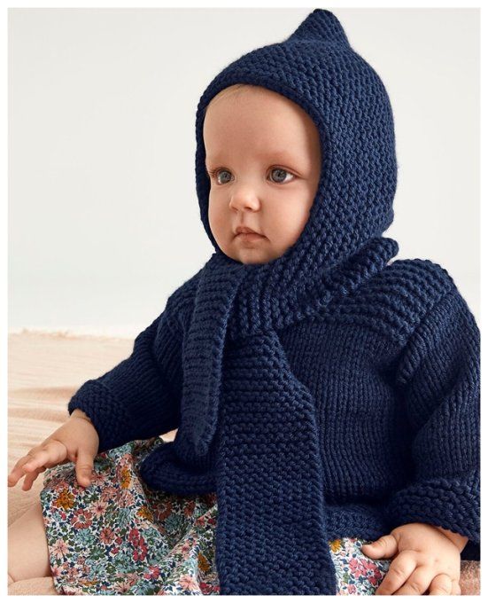 Bonnet - Echarpe Bébé tricoté et cousus ensemble