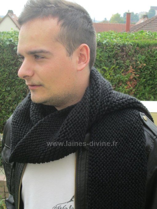 Echarpe homme en laine et alpaga tricoter à la main  Maxime  -  Laines-divine