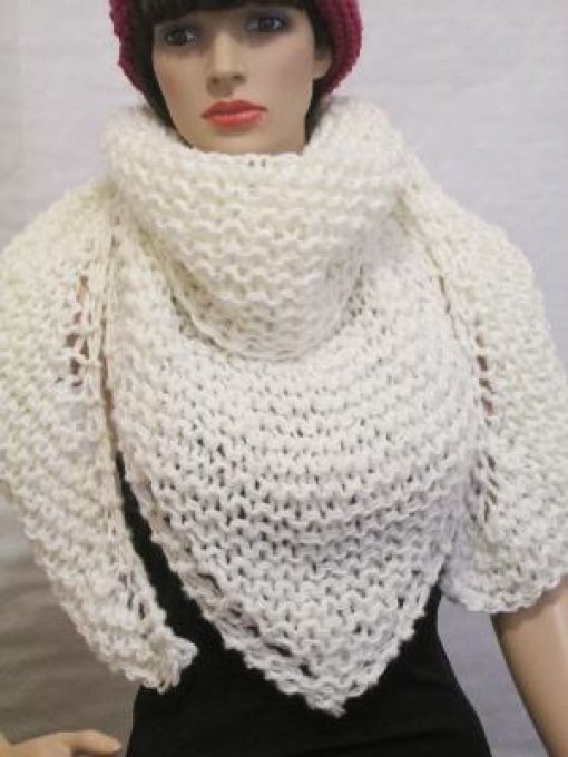 Châle chèche femme fait main en laine blanc et paillette