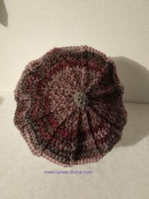 Béret femme tout au crochet fait main en laine et acrylique " Christelle "