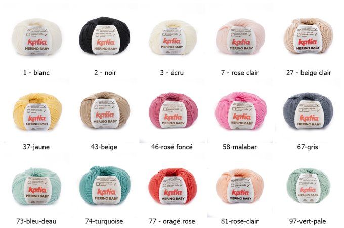 Laine KATIA MERINO BABY  couleurs aux choix