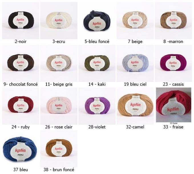 Laine KATIA PERU couleurs aux choix