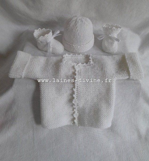 Trousseau Layette Naissance en laine acrylique -blanc 