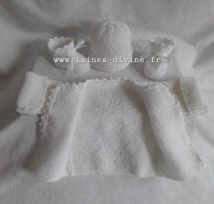 Trousseau Layette Naissance en laine acrylique -blanc 