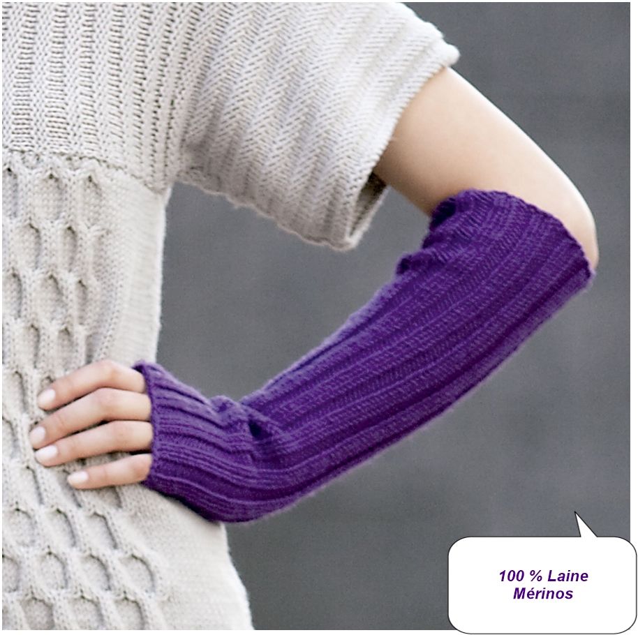 Longues mitaines tricotées main en laine mérinos  