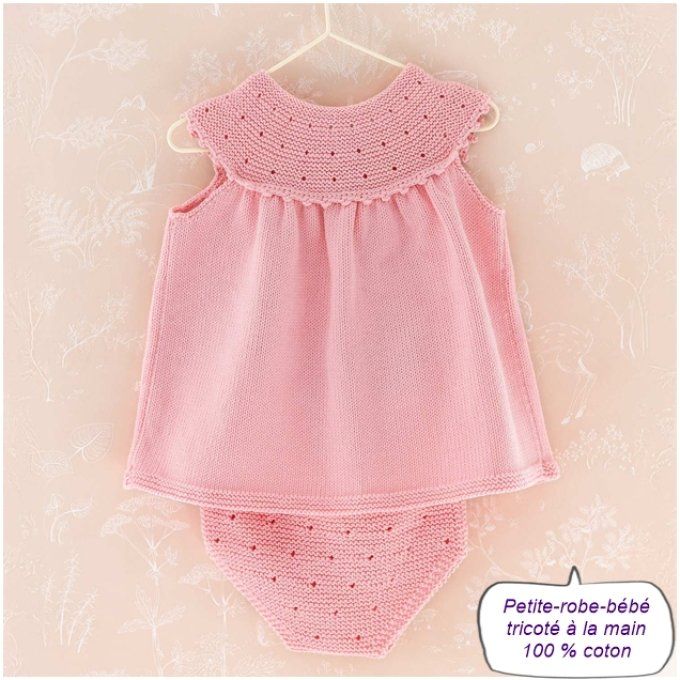 Robe bébé tricoté à la main et sa culotte 100 % coton